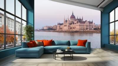 Hungarian parliament in Budapest on the Danube river Wall mural