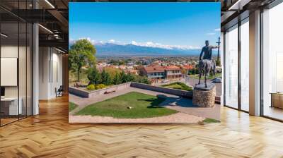 Monument of king Erekle II in Telavi Georgia. Beautiful view of Kakheti landscape from Telavi. Wall mural