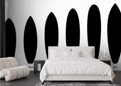 Set of black silhouettes of surfboards, vector illustration Wall mural