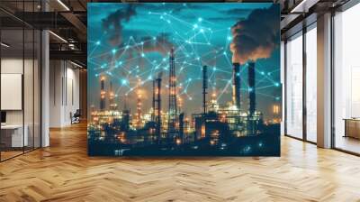 Industrial complex with digital network connections Wall mural