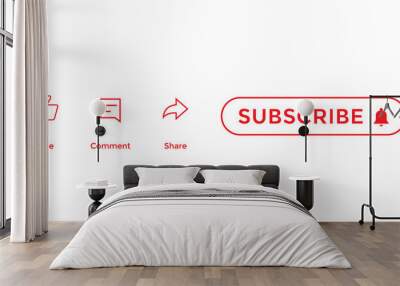 Like, Comment, Share and Subscribe. Minimalist Channel Subscription Icons Wall mural