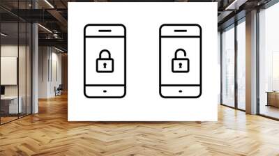 Lock and unlock icon on phone screen. Cellphone with padlock sign symbol Wall mural