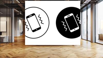 Mobile phone vibration icon on black circle. Vibrate mode concept Wall mural