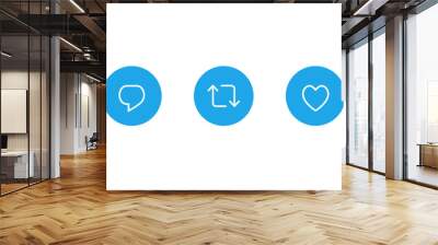 Reply Tweet, Retweet, and Like. Button Icon Set of Social Media Status Wall mural