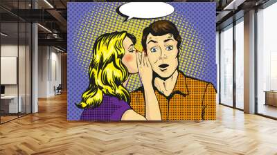 Man and woman whisper pop art vector illustration Wall mural