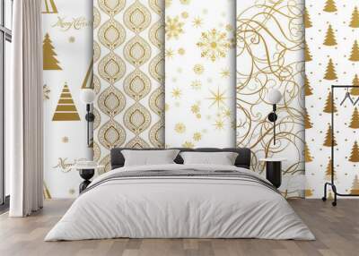 Set of Christmas Seamless backgrounds. Gold pattern. Vector Wall mural