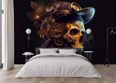 day of the dead steampunk skull unique digital art fantasy cogs skeleton pirate  Wall mural