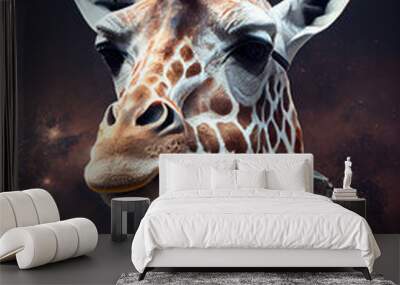 giraffe wearing a space suit, sci-fi, space Wall mural