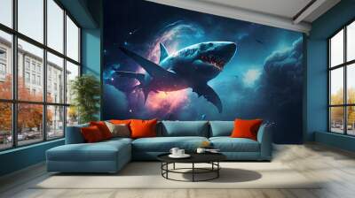 shark in space, abstract, spaceship, galaxy, surreal Wall mural