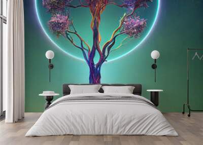 tree of life, neon, mythical, religion, light Wall mural