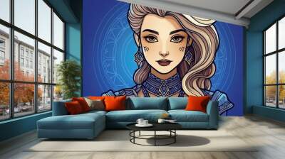 illustration portrait of a goth woman Wall mural