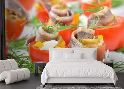 Gefüllte Kirschtomaten mit Sardellenfilets und Dill Wall mural