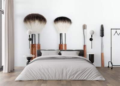 Cosmetics and beauty. Make-up brushes set in row on white isolated background Wall mural