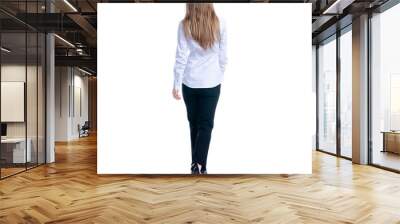 Business woman walking goes on white background isolation, back view Wall mural