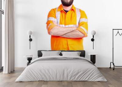 Man worker road constructor smiling looking on white background isolation Wall mural