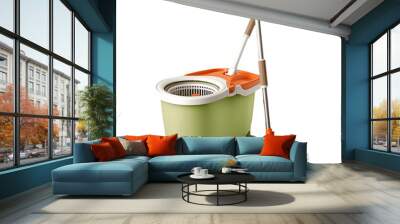 mop and bucket isolated on white Wall mural