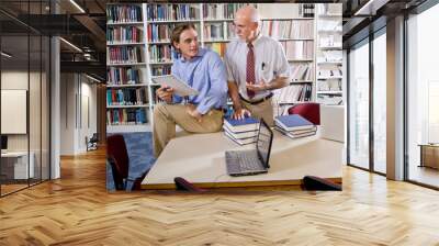 College professor with student talking in library Wall mural