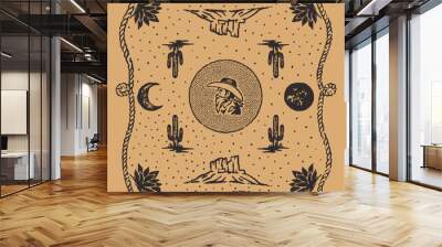 cowboy illustration bandana graphic bandit design desert badge western vintage rodeo Wall mural