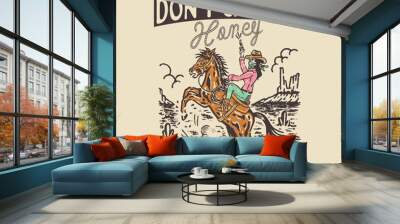 cowgirls illustration horse graphic rodeo design western vintage desert badge shooting Wall mural