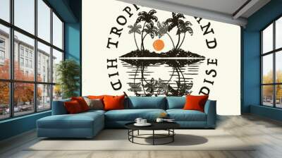 palm illustration island graphic tropical design sea vintage paradise summer surf Wall mural