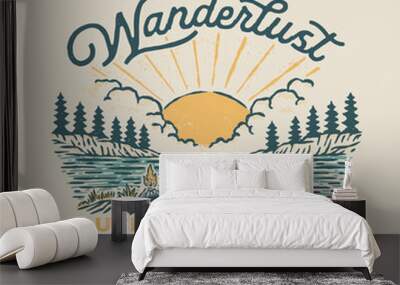 wanderlust illustration outdoor badge vintage design t shirt Wall mural