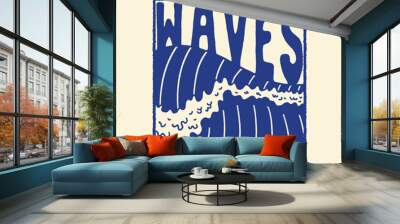 waves illustration typography graphic simple design surf vintage tropical badge summer Wall mural