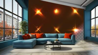 Set of Transparent Light Effects. Vector Neon Flare. Futuristic Glow Effect for Button, Game Interface Design. Energy Universe Aura, Vibrant Radiance, Disco Glare, Space Explosion, Illuminated Stage. Wall mural