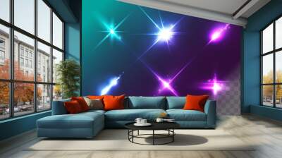 Set of Transparent Light Effects. Vector Neon Flare. Futuristic Glow Effect for Button, Game Interface Design. Energy Universe Aura, Vibrant Radiance, Disco Glare, Space Explosion, Illuminated Stage. Wall mural