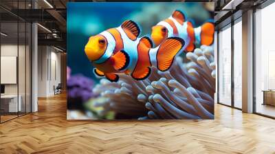 clown fish in an aquarium with an orange and white clown fish Wall mural