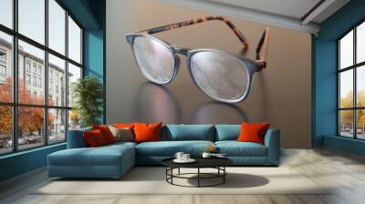 Eyeglasses with fingerprints over the lenses,  smudged finger marks , reading glasses, Wall mural