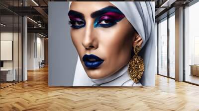 Stylish fashion portrait of a woman with bold makeup Wall mural