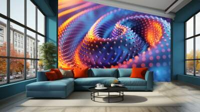 A close-up shot of a swirling, abstract, 3D rendered pattern with a blue and orange color scheme. Wall mural