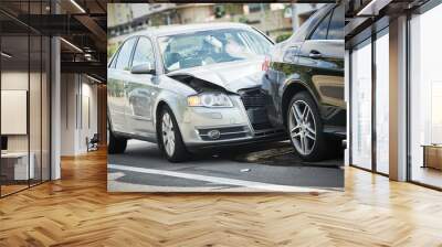 car crash accident on street. damaged automobiles Wall mural