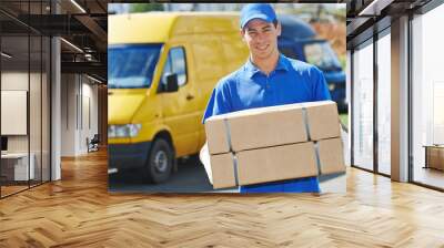 delivery man with parcel box Wall mural