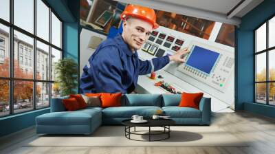 industrial engineer worker at control panel Wall mural