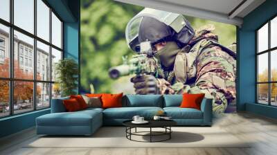 Military soldier with assault rifle Wall mural