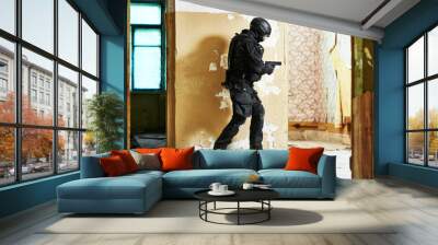 Special forces armed with gun ready to attack Wall mural