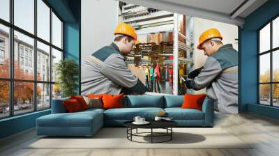 two electrician workers Wall mural