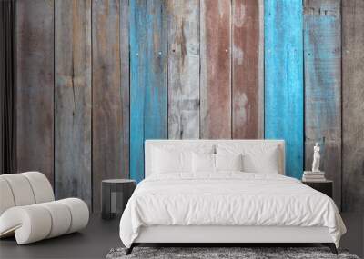 Old wooden wall with antique blue. Wall mural