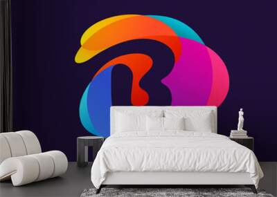 Letter B logo at colorful multicolor splash background. Wall mural