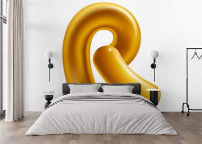 Letter R logo. Metallic golden ballon icon. Realistic 3D luxury design in fun style with glossy shine effects. Wall mural