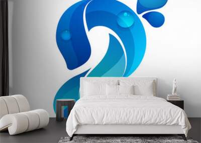 Number two logo with water waves and drops. Wall mural