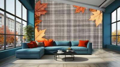 Autumn leaves on a table with room for text Wall mural