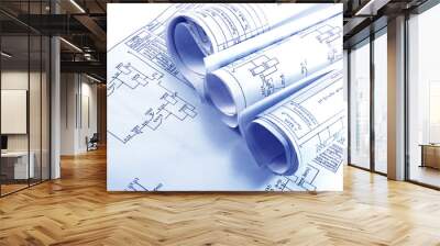 Engineering electricity blueprint rolls Wall mural