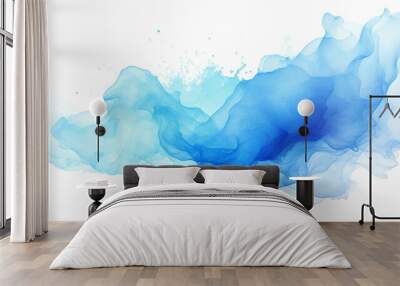 Blue watercolor splash on a white background, Generative AI Wall mural