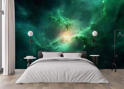 Green Universe Space Nebula, Cosmic background, Generative AI Wall mural