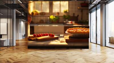 Freshly baked pie in afternoon kitchen setting Wall mural