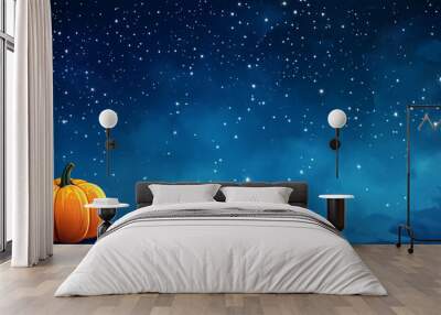 Minimal Halloween Background with a Pumpkin in a Starry Night Wall mural