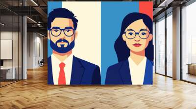 Professional vector portrait of businessman and businesswoman, minimalist vector style illustration
 Wall mural