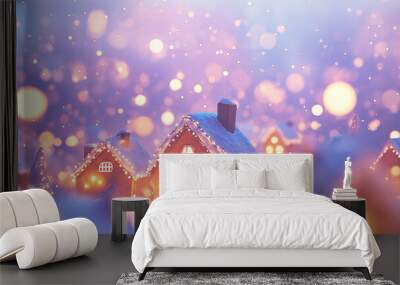 Snowing in gingerbread house land, a whimsical Christmas background
 Wall mural